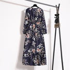 Frühling Sommer Damen Maxikleider Casual Langarm Geblümt O-Ausschnitt Damen Boho Strandparty Langes Kleid Mujer Vestidos