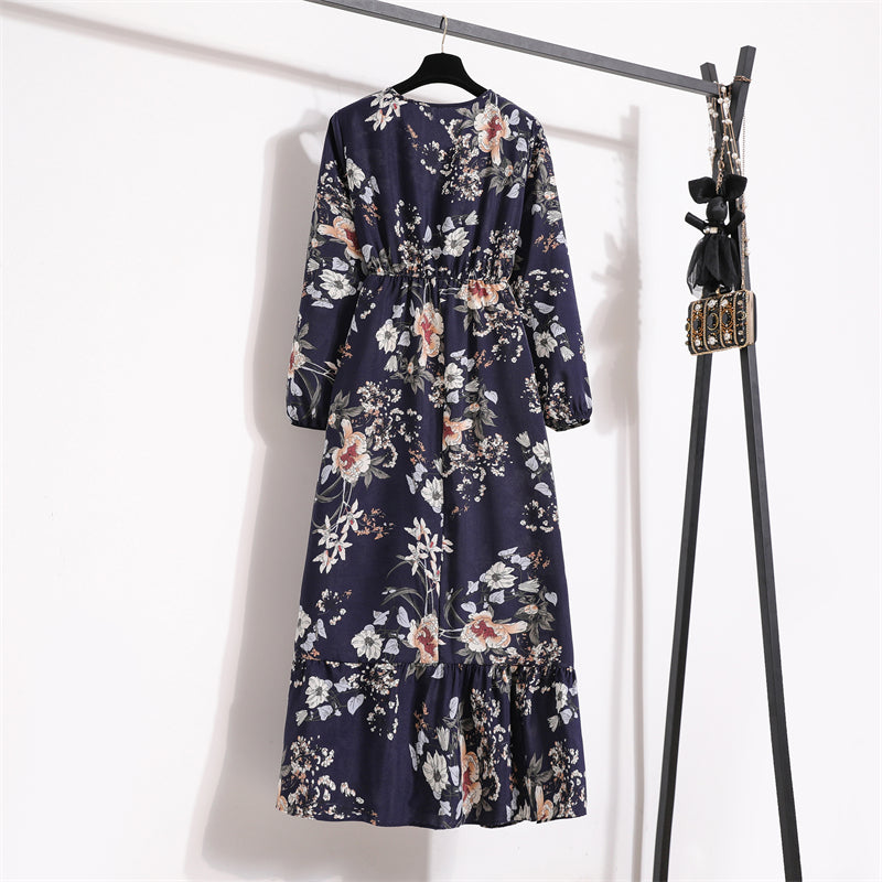 Frühling Sommer Damen Maxikleider Casual Langarm Geblümt O-Ausschnitt Damen Boho Strandparty Langes Kleid Mujer Vestidos