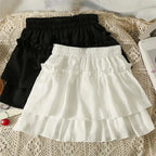 Sommer Kawaii Weiß Rüschenrock Damen Mode Slim Fit Minirock Mädchen Y2k All Match Elastischer Hoher Bund Schwarze Faldas