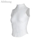 Aiithuug Athletic Reißverschluss-Sweatweste Jacke Ärmellose Lauf-Yoga-Tops Stehkragen-Shirts Sport-Top Fitness Damen Workout-Tops