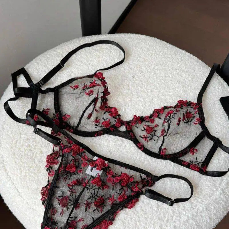 Europäische Frauen verführerischer transparenter BH mit Spitzenstickerei und Bügel, Minimizer für große Brüste, Anti-Sagging, weiche Dessous, S-XL BH-Set