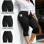 Große Größen Leggings mit Taschen für Damen - Schwarz Hohe Taille Bauchkontrolle Weiche Yogahose für Fitnessstudio-Workouts