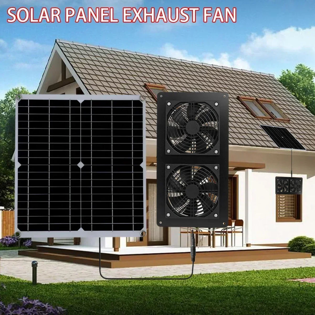 Hocheffizienter Outdoor Solarpanel-Doppellüfter für Hundehütte, Lager, Wohnmobil, Gewächshaus-Lüfter, Luftpumpe zur Temperaturkühlung