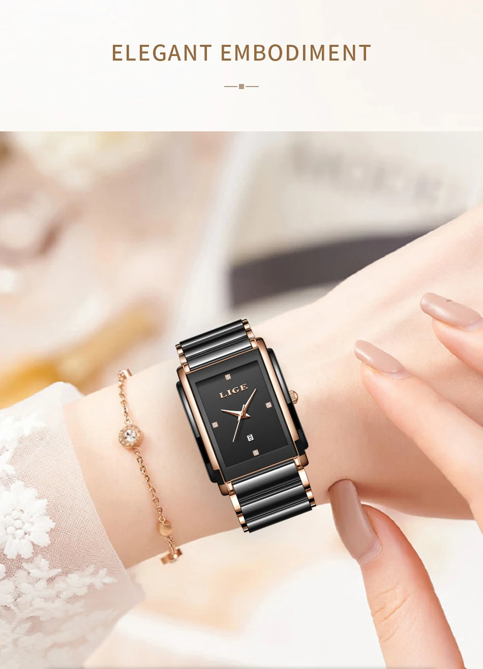 LIGE Mode Elegante Damenuhr Japanisches Uhrwerk Keramikarmband Luxus Damen Armband Quarzuhren Geschenke Reloj Mujer