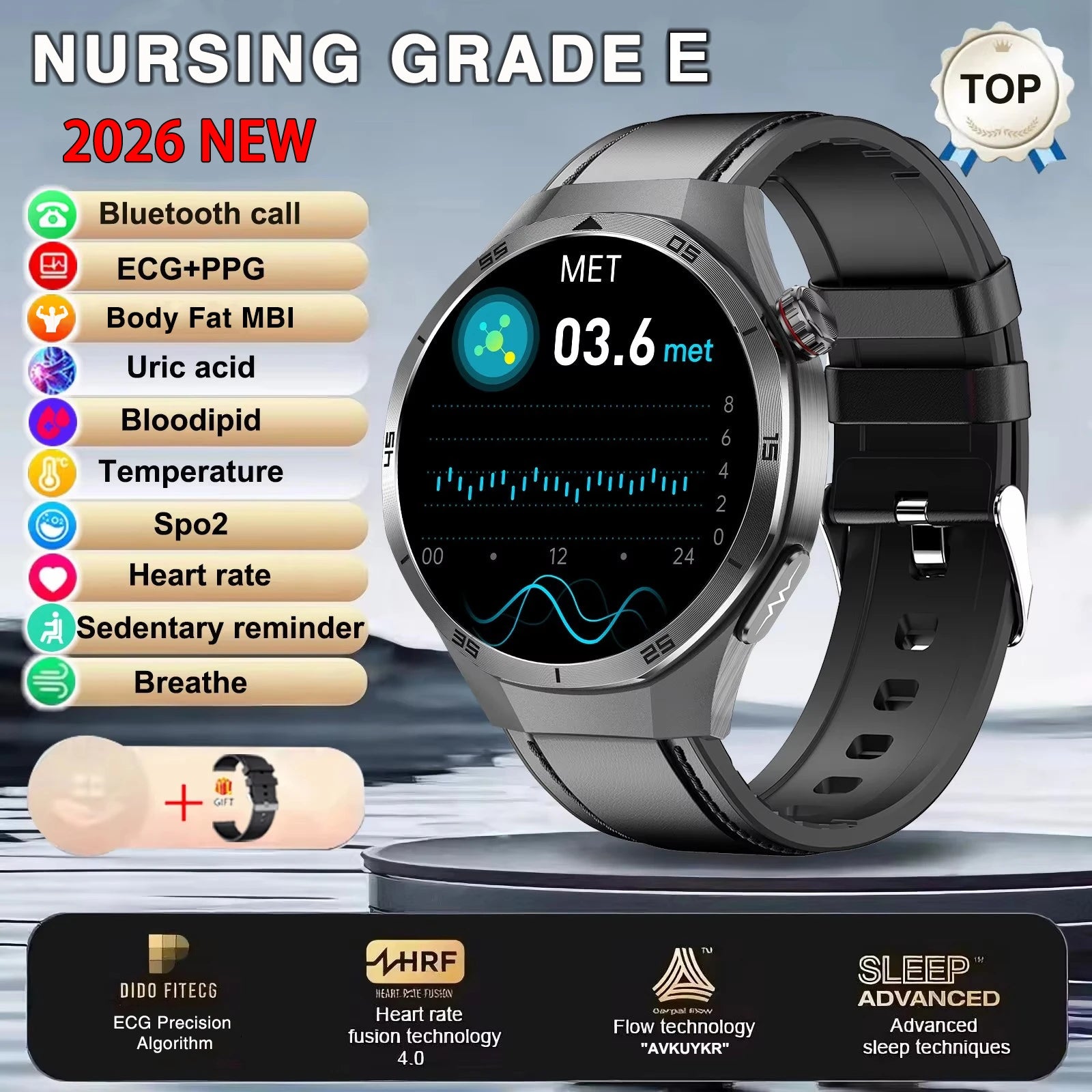 2026 Neue Smartwatch für Pflegeberufe mit EKG+PPG Gesundheitsanalyse Blutdruck Lipide Harnsäure Drahtlose HD-Anruf Smartwatch Herren Damen