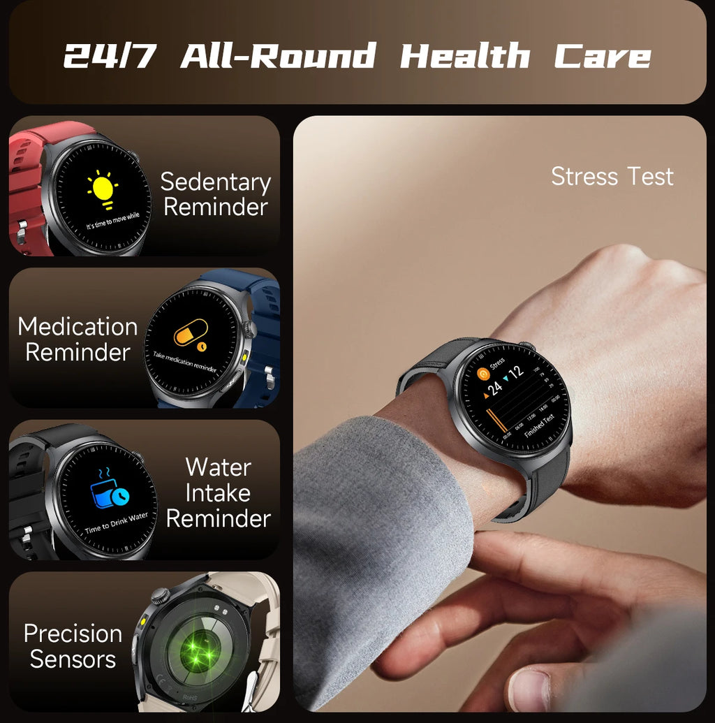 Neue genaue EKG-Smartwatch, Blutfettwerte, Fünf-Organe-Gesundheitscheck, Körpertemperatur, BT-Anruf, Sport-Smartwatches für Herren 2026