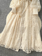 Frühlings-Herbst Französisches High-End Damenkleid Neue Spitze Stickerei V-Ausschnitt Laternenärmel Einreiher Party Geburtstagskleid C192