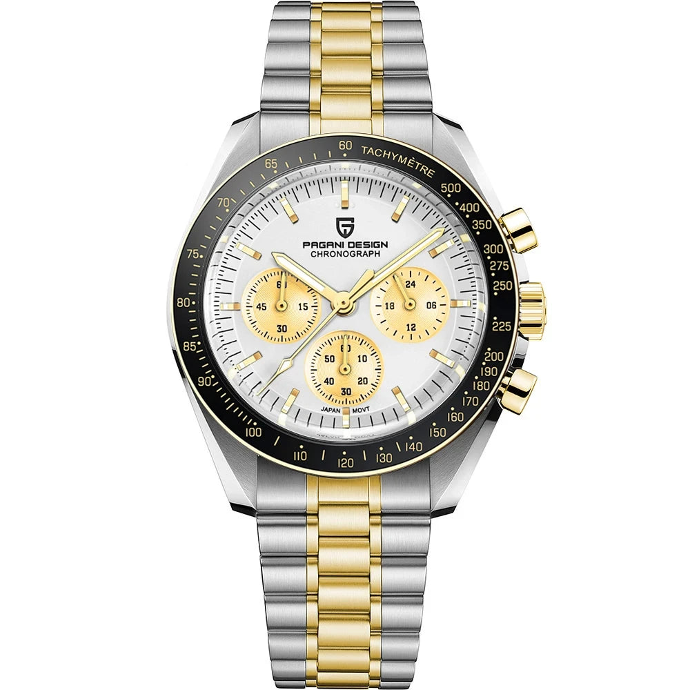 Neue PAGANI DESIGN Moon Men Uhr Retro-Luxus-Quarzuhren für Herren Edelstahl Sport wasserdicht Chronograph Herren+Mit BOX