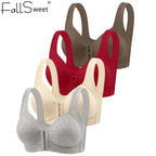 Fallsweet Seamless Front Closure Bra For Women Solid Wire-Free Push Up Bralette Full Coverage Fixed Cups Comfortable Underwear