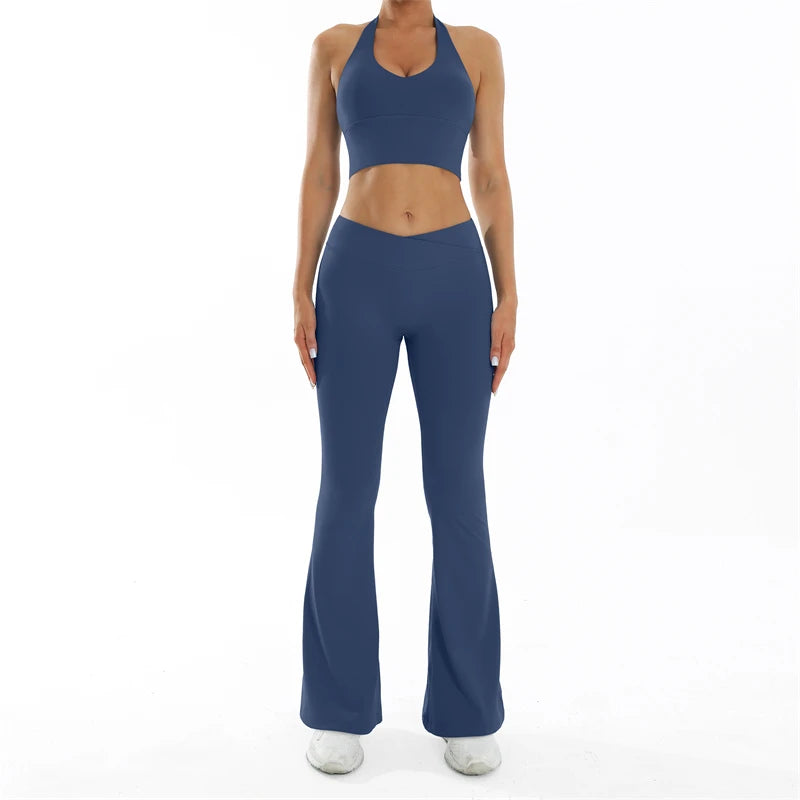 Scrunch-Sportanzug Damen Yoga-Set Gymnastik-Kleidung Sexy Sport-BHs und Schlaghosen-Sets Fitness-Outfits Damen Trainingskleidung