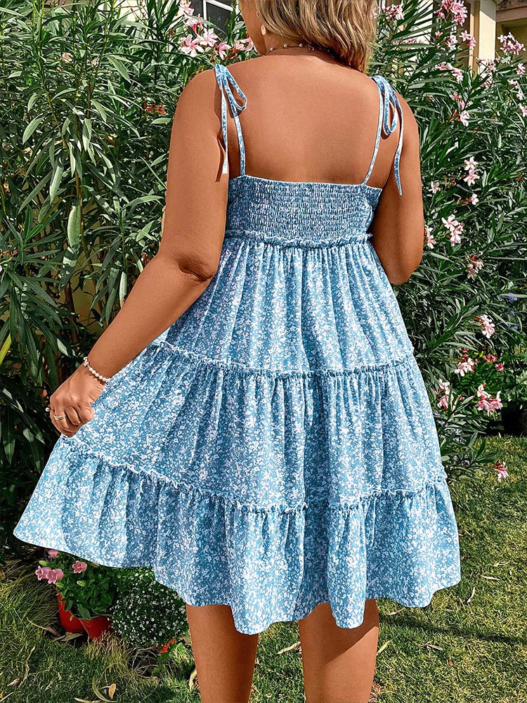 Damen Übergrößen Mini Blumenkleider Halb Bodycon Kurzarm Sommer Trägerkleid Bequem Lässig Beste Wahl für den Sommer