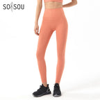 SOISOU Nylon Yogahosen Gym Leggings Damen Mädchen Fitness Weiche Strumpfhosen Hohe Taille Elastisch Atmungsaktiv Keine T-Linie Sporthosen