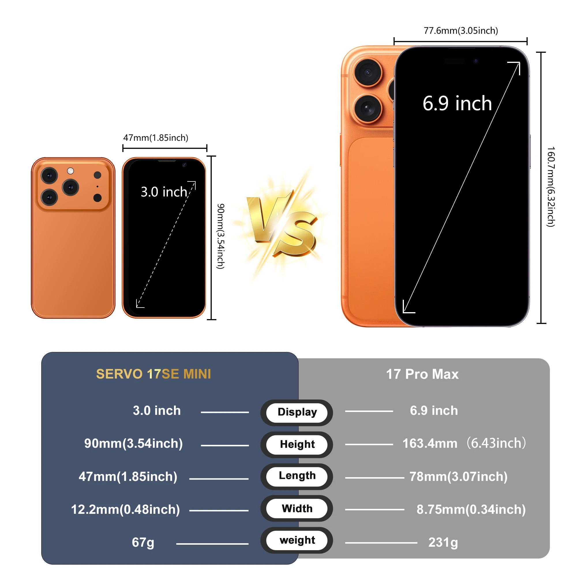SERVO 17SE MINI 3G winziges Smartphone Android System Play Store 2GB+16GB WhatsApp GPS WiFi Dual-SIM 3.0" kleines intelligentes Handy