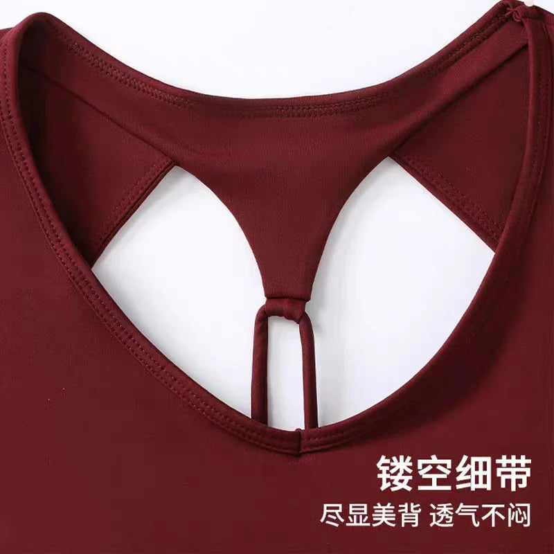 Damen Pilates Training Fitness Brustpolster Yoga Top Schnelltrocknend Atmungsaktives Sport-Kurzarmshirt Hochwertiges Yoga-Shirt