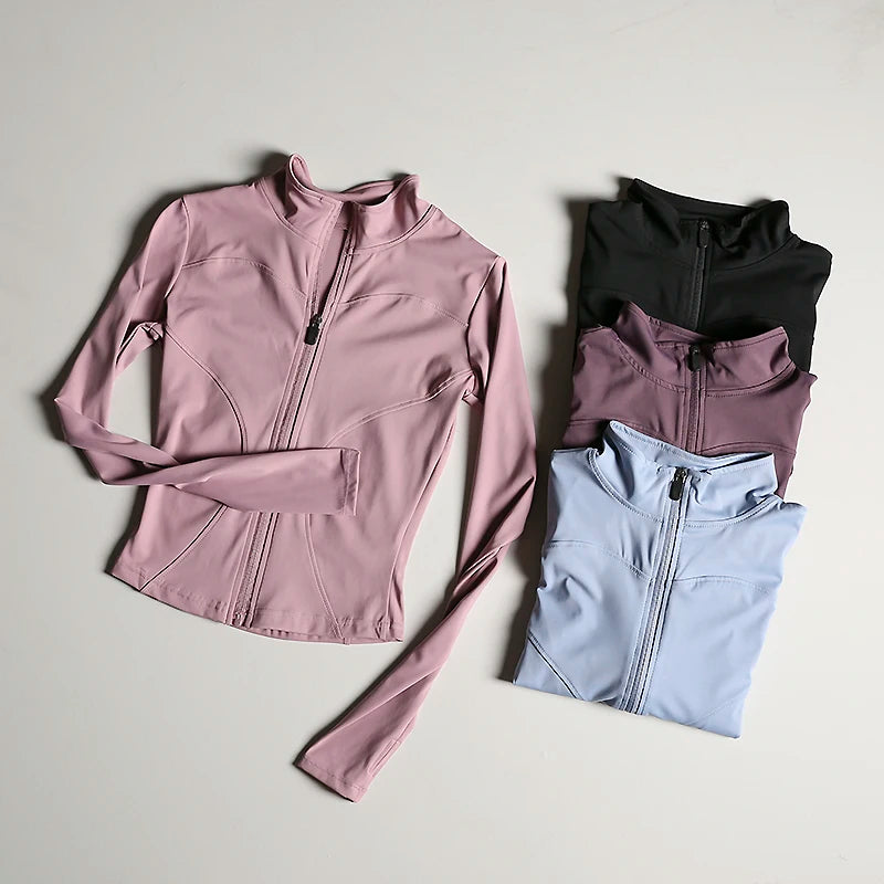 Slim Fit Sportjacke Stehkragen Reißverschlussmantel Sport Fitness Yoga Kleidung Plus Samtjacke Schlankheits-Schnelltrocknender Anzug
