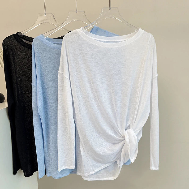 Atmungsaktives langärmliges Yoga-Cover-up, leichtes, schnell trocknendes Lauftop für Damen, lockere Passform, schlicht, Sport, Fitness, Outdoor, Freizeit