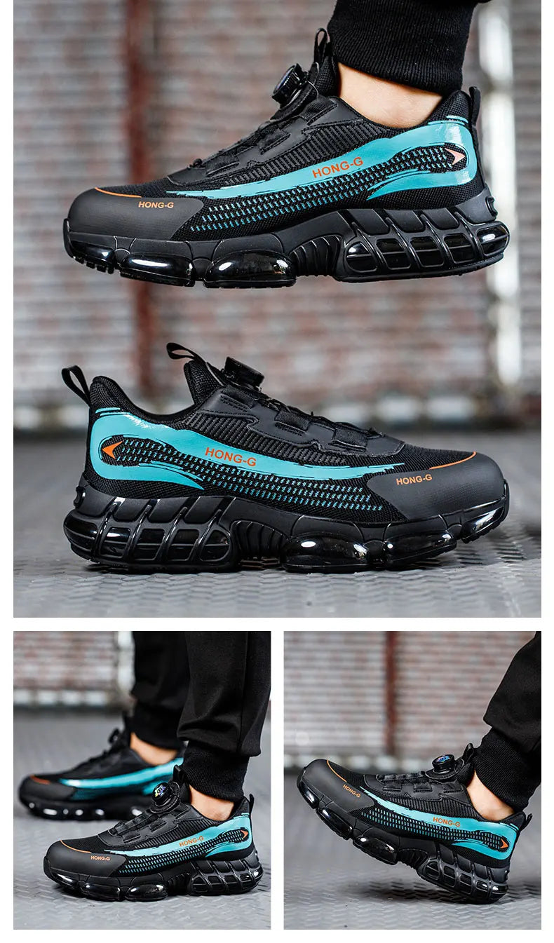 Herren Arbeitsschuhe Drehverschluss-Arbeitssneaker Schutzschuhe Industrie-Sicherheitsschuhe Durchtrittsicher Anti-Smash Stahlkappen-Schuhe