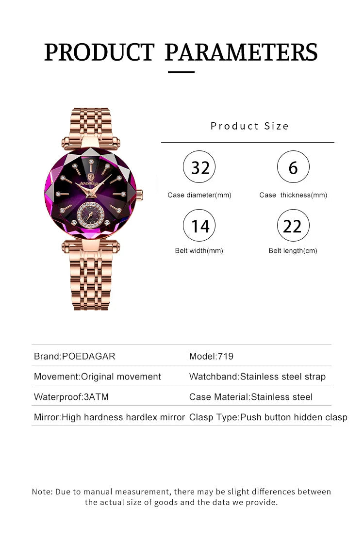 POEDAGAR Luxusuhr für Damen, wasserdicht, lässige Quarzuhr für Damen, hochwertige elegante Damenuhren, Damenuhr Reloj+Box