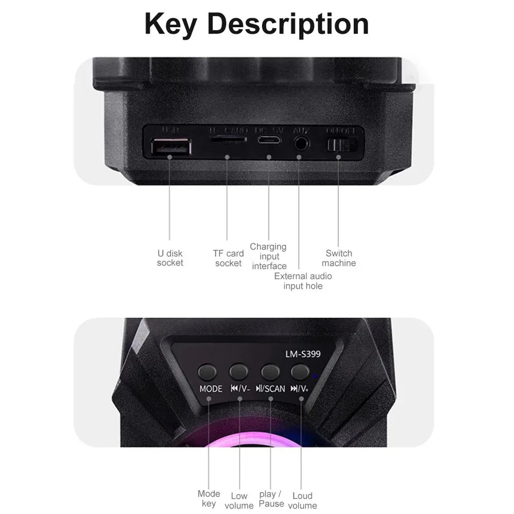 500mAh Bluetooth-Lautsprecher Soundbox Hochleistungs-Bluetooth-Lautsprecher TF-UDisk-Karaoke-Handlautsprecher Subwoofer zum Tanzen