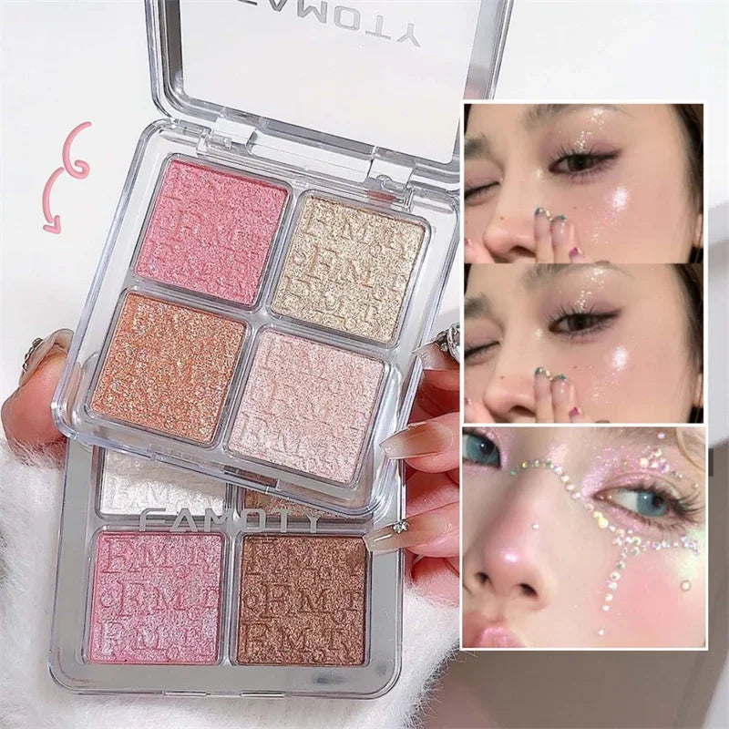 4 Farben Diamant Highlighter Puder Palette Glitzer Gesichtskontur Aufhellen Make-up Schimmer Ultrakonzentrierte Leuchtkraft Kosmetik