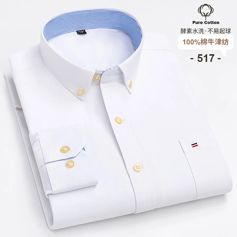 100 % Baumwolle Oxford Herrenhemden Langarm Kariert Weich Regular Fit Festliches Hemd Tasche Sozial Bluse Herrenkleidung S-7XL