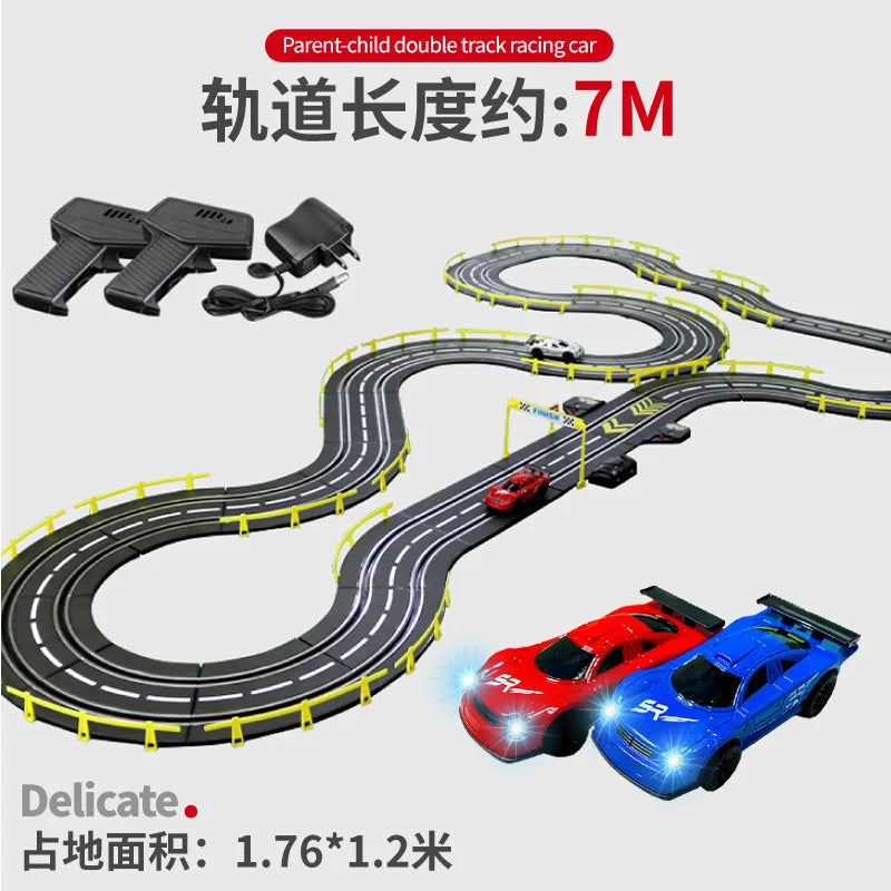 Elektrische ferngesteuerte Slot-Car-Rennbahn, groß, 2 Spieler, wettbewerbsfähig, Dual-Modus, ferngesteuert, einstellbar, Spleißen, Kinder-Erwachsenen-Geschenkset
