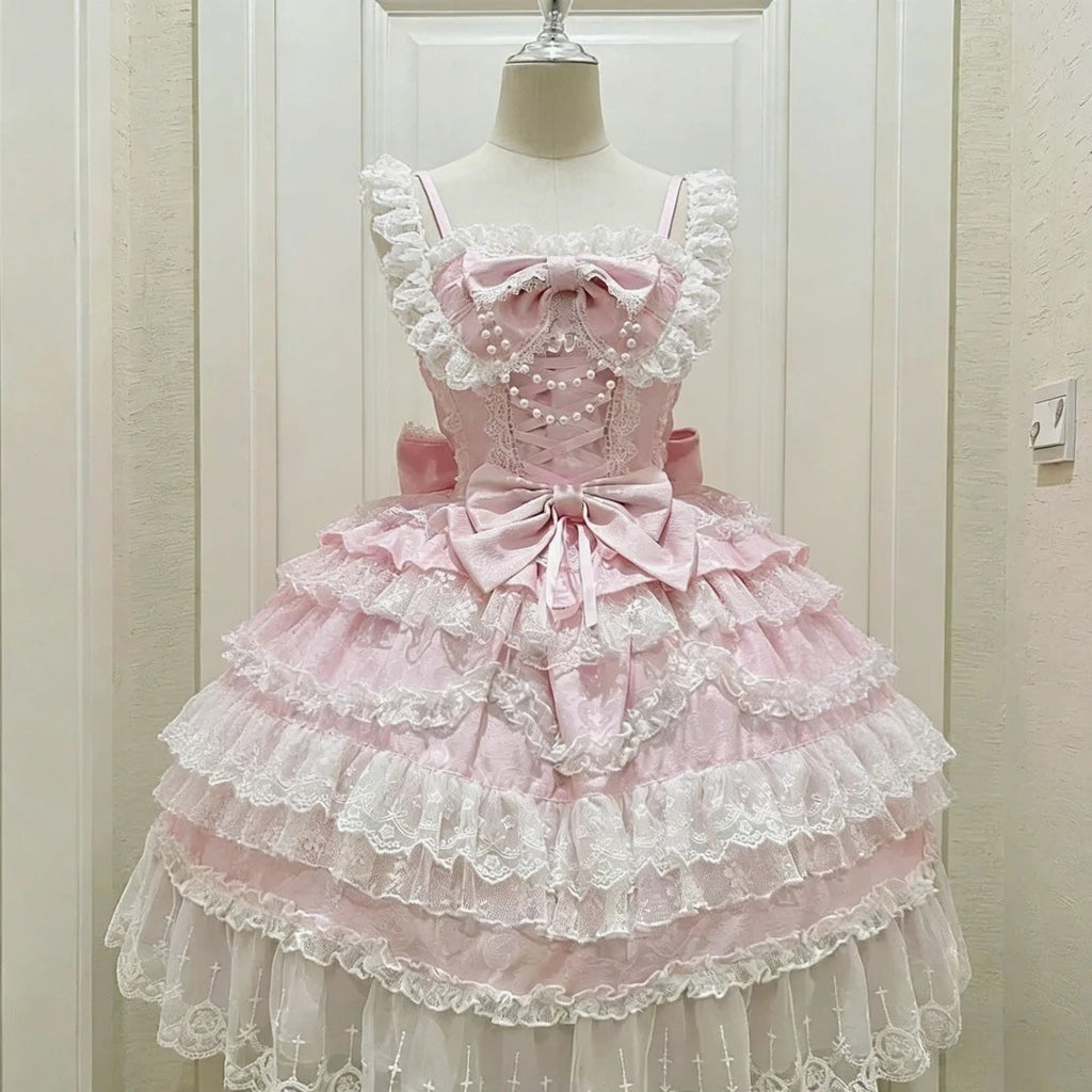 Japanisches Sommer-Kawaii-Lolita-Kleid Damen Party Vintage Süße Spitze Schleife Geburtstags-Kuchenkleider Harajuku Y2k Bandagenkleid