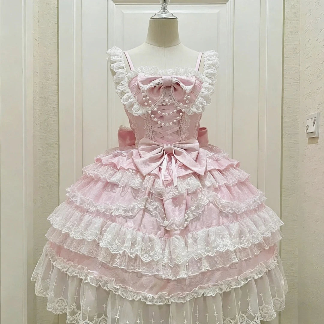 Japanisches Sommer-Kawaii-Lolita-Kleid Damen Party Vintage Süße Spitze Schleife Geburtstags-Kuchenkleider Harajuku Y2k Bandagenkleid