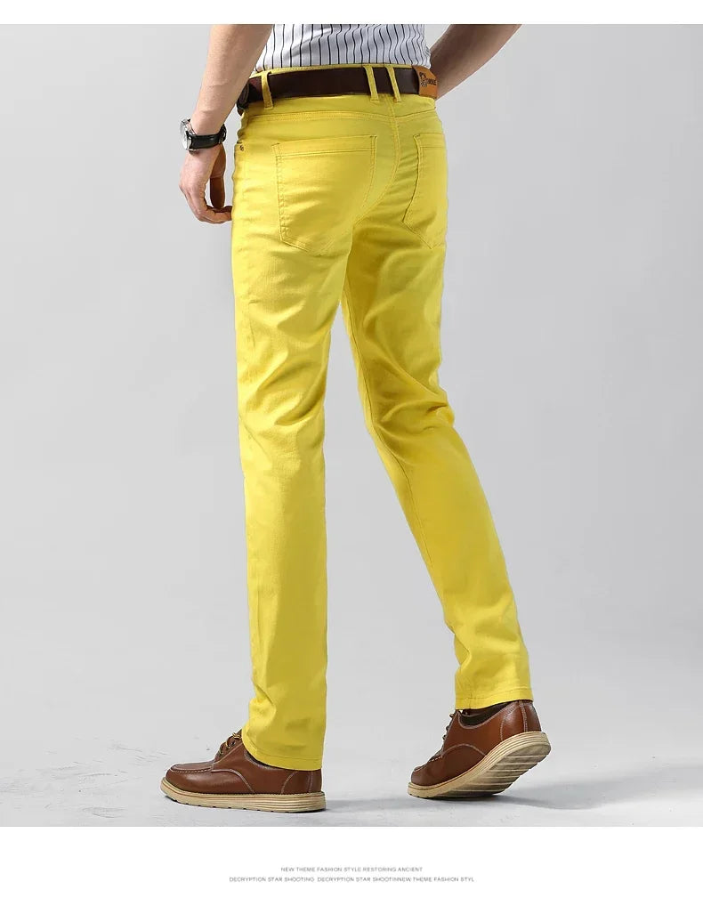 5 Farben Herren Bunte Denim Stretch Stretch Jeans Elastische Gelb Pink Rot Slim Herren Bekleidung Einfache Business Denim Hosen