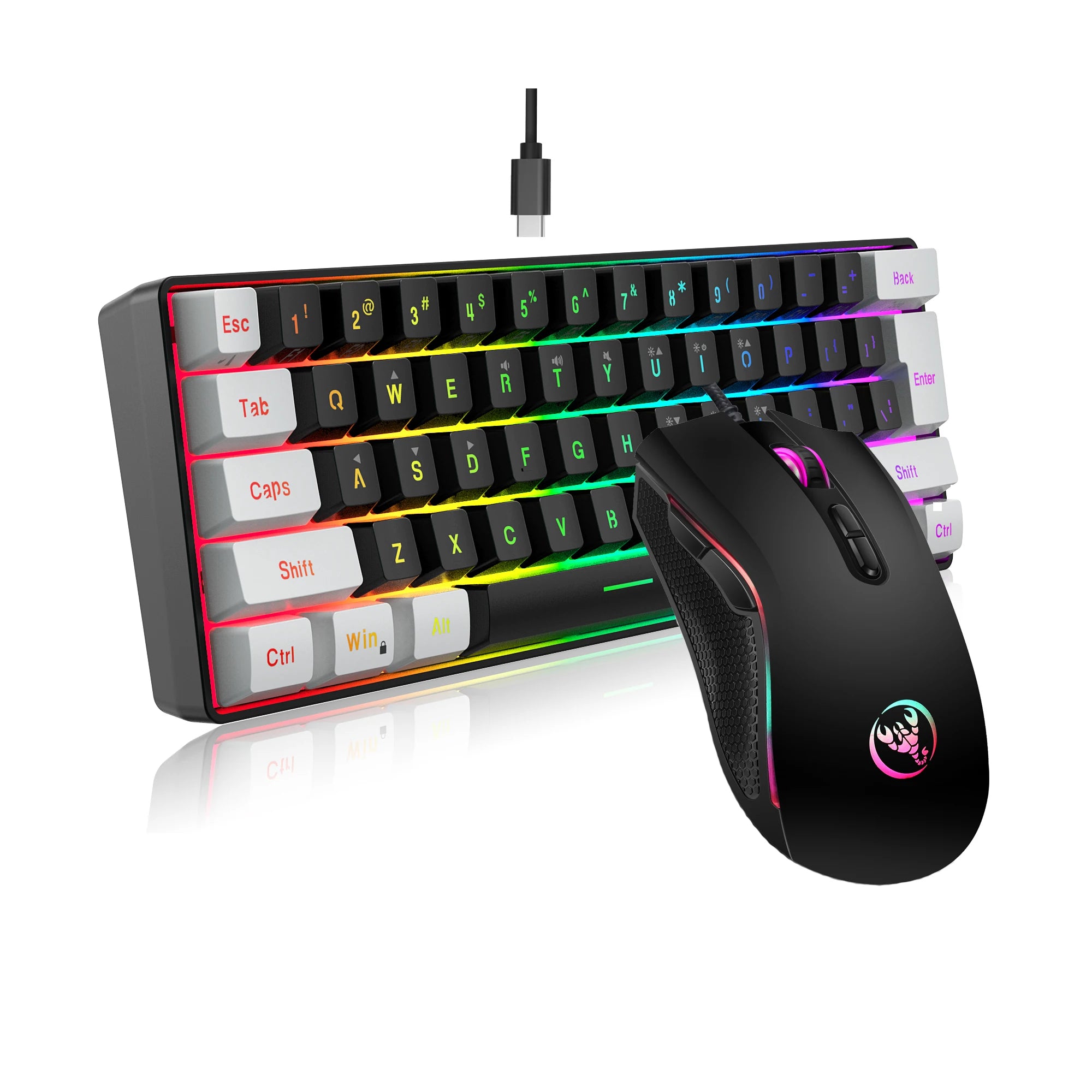 New 61keys Wired White Black Keyboard RGB Gaming Mouse Office Kit Backlight Keyboard and Mouse Combos for PUBG Gamer Hauptbild