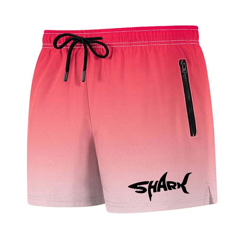 Hai-Grafik Herren Badeshorts Sommer Lässige Strandshorts mit Netzfutter Reißverschlusstaschen Schnell trocknende Badehose