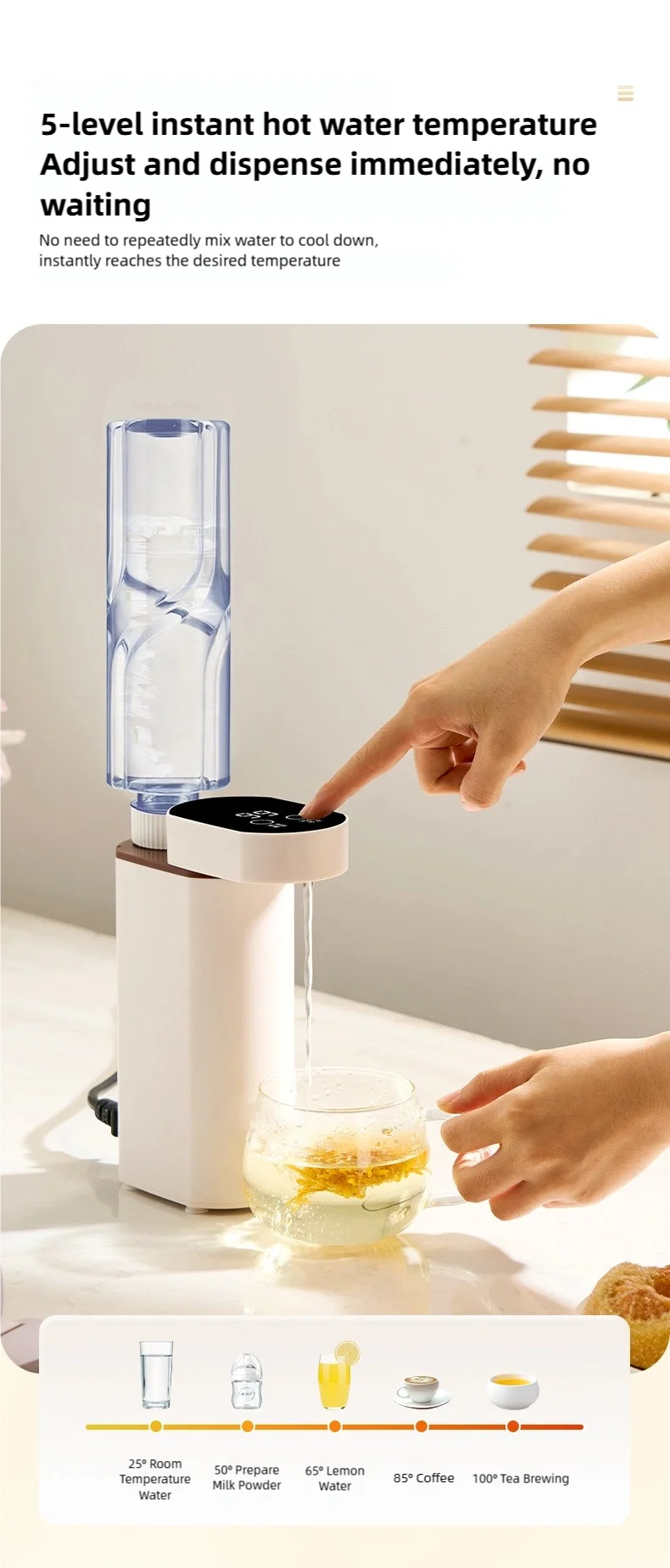 2000W Sofort-Heißwasserspender, 3-Sekunden-Schnellerhitzung, kompatibel mit Mineralwasser/Flaschenwasser, tragbarer Wasserspender