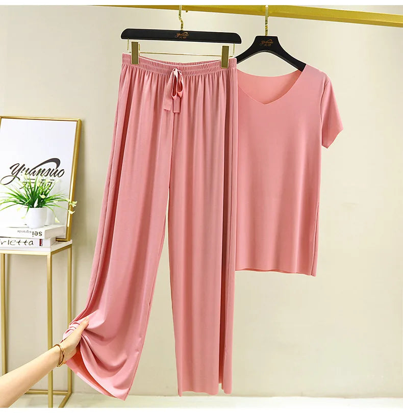 Zweiteiliges Set Damen Oberteil und Hose Sommer 2-teilige Sets Damen Outfits Urlaub 2026 neue Kollektion weite Hose elegant lässig