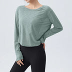 DRUR Damen Langarm Yoga T-Shirts, lockere Passform Sport Fitness Crop Tops lässig leichtes dünnes Shirt für Fitnessstudio Straße Reisen