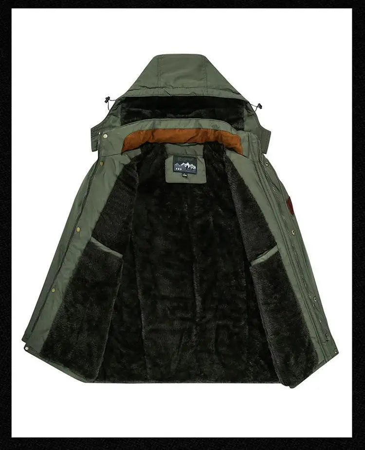 Herren Winterjacke Fleece-Futter Outdoor Parka Mantel Kapuzen-Windbreaker Militär Dick Warme Oberbekleidung Große Größe 6XL Multi-Taschen