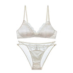 Französisches Dessous-Set für Damen, dünner, bügelloser Triangel-BH, Spitze & Stickerei-Design