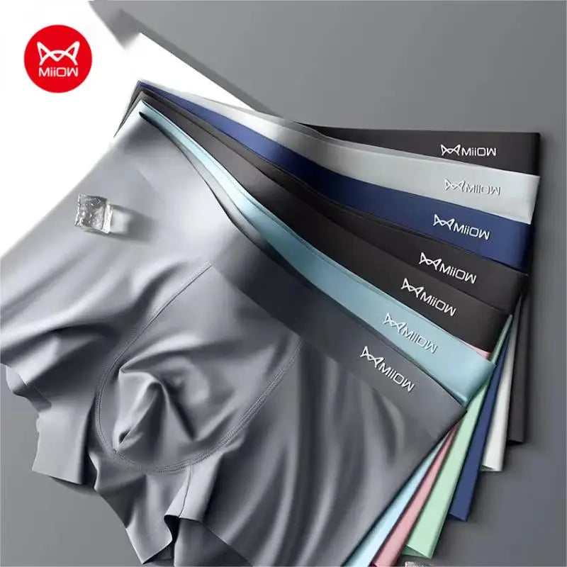 MIIOW 3er-Pack Ice Silk Herrenunterwäsche Boxer Metallfaser Antistatisch Herrenunterhosen Nahtloser Schnitt Saum Herren Slips Boxershorts Trunks