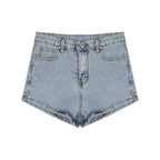 Damen-Denim-Shorts Lässige High-Waist-Shorts Retro-Waschung Button-Fly Sexy Hot Pants Eng anliegende Sommershorts
