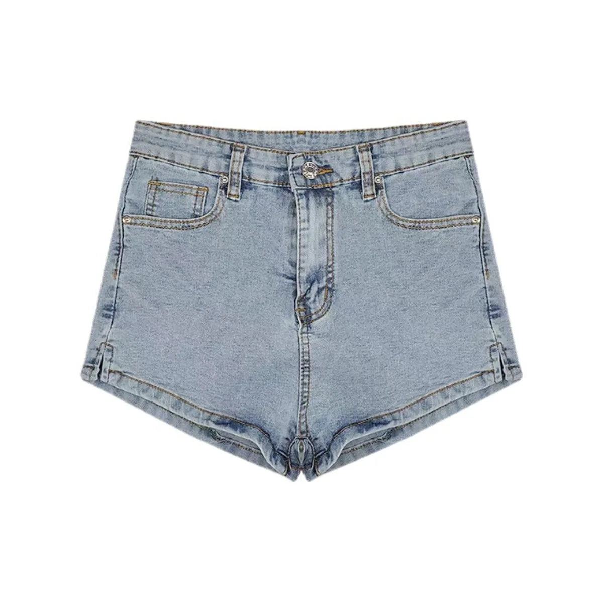 Damen-Denim-Shorts Lässige High-Waist-Shorts Retro-Waschung Button-Fly Sexy Hot Pants Eng anliegende Sommershorts