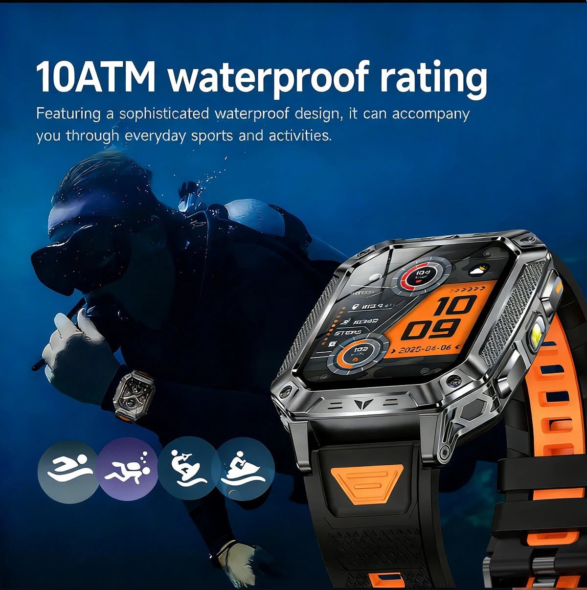 2026 TANK Neue 1400mAh Militär GPS Smartwatch Herren 2.01" AMOLED-Bildschirm 10ATM Wasserdichte Uhr SOS Anruf Taschenlampe Smartwatch iOS