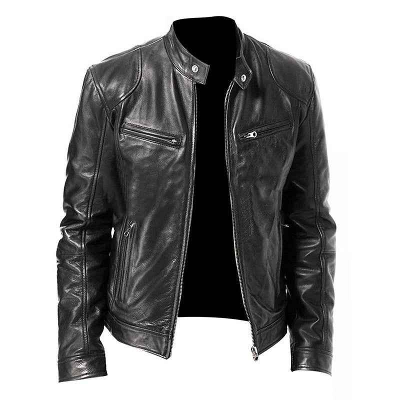 2024 Motorrad Lederjacken Herren Lässige Mode Motorradmantel Slim Fit Revers PU Jacken Herbst Winddichte Lederjacke Herren