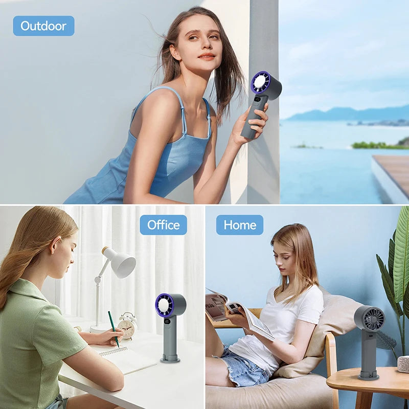 3000 mAh Handheld Mini-Ventilator Elektrischer Handventilator Eiskompresse Hochgeschwindigkeitskühlung USB wiederaufladbar Tragbares LED-Digitaldisplay