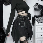 Sommer-Fashion Kurze Röcke Neue sexy Damen Gothic Punk Irreguläre Röcke Einfarbig Tunnelzug zum Binden Geraffte Rüschen Minirock