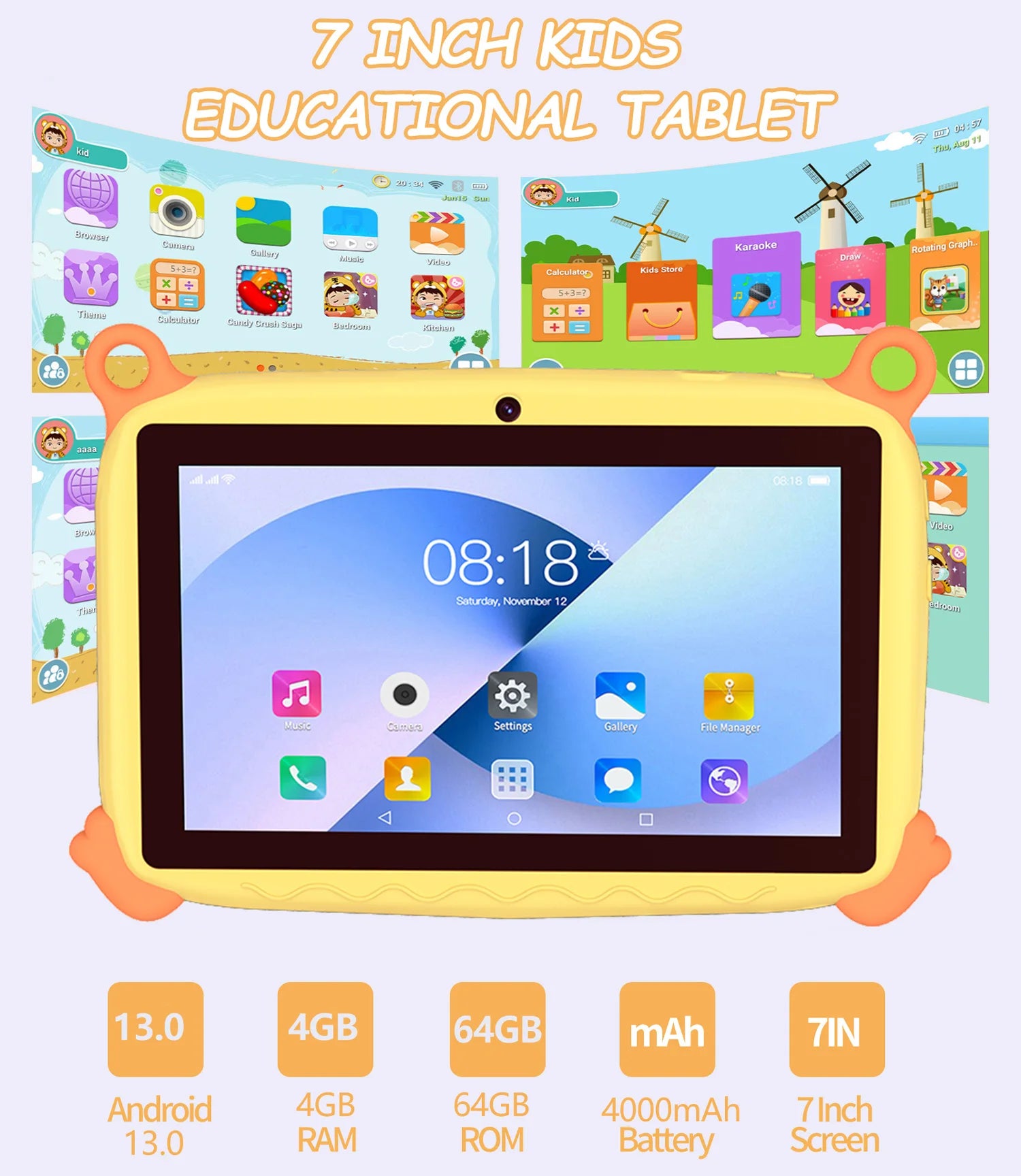 2026 Globale Version 7 Zoll 5G WiFi Kinder-Tablet Quad Core 4GB RAM 64GB ROM Dual Kameras Kindergeschenke Tablets Android 13.0