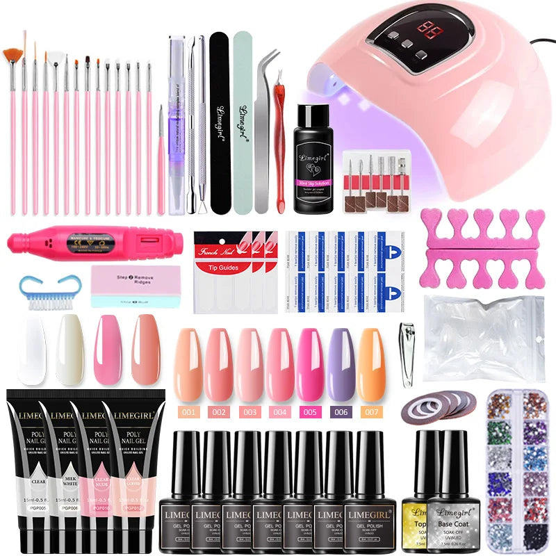 Nagelset mit Nagellampe Nageltrockner Nagelbohrmaschine Maniküre-Set Kit Poly-Nagelgel-Kit Nagellack-Set Soak-Off Nail Art Werkzeuge Sets