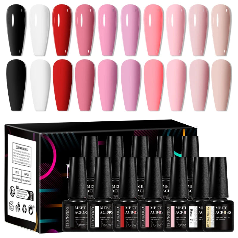MEET ACROSS 12tlg/Set 7ml Macaron Gel Nagellack mit Box Semi-permanenter UV-Gel Soak Off Nail Art Kit Nagellack für Maniküre