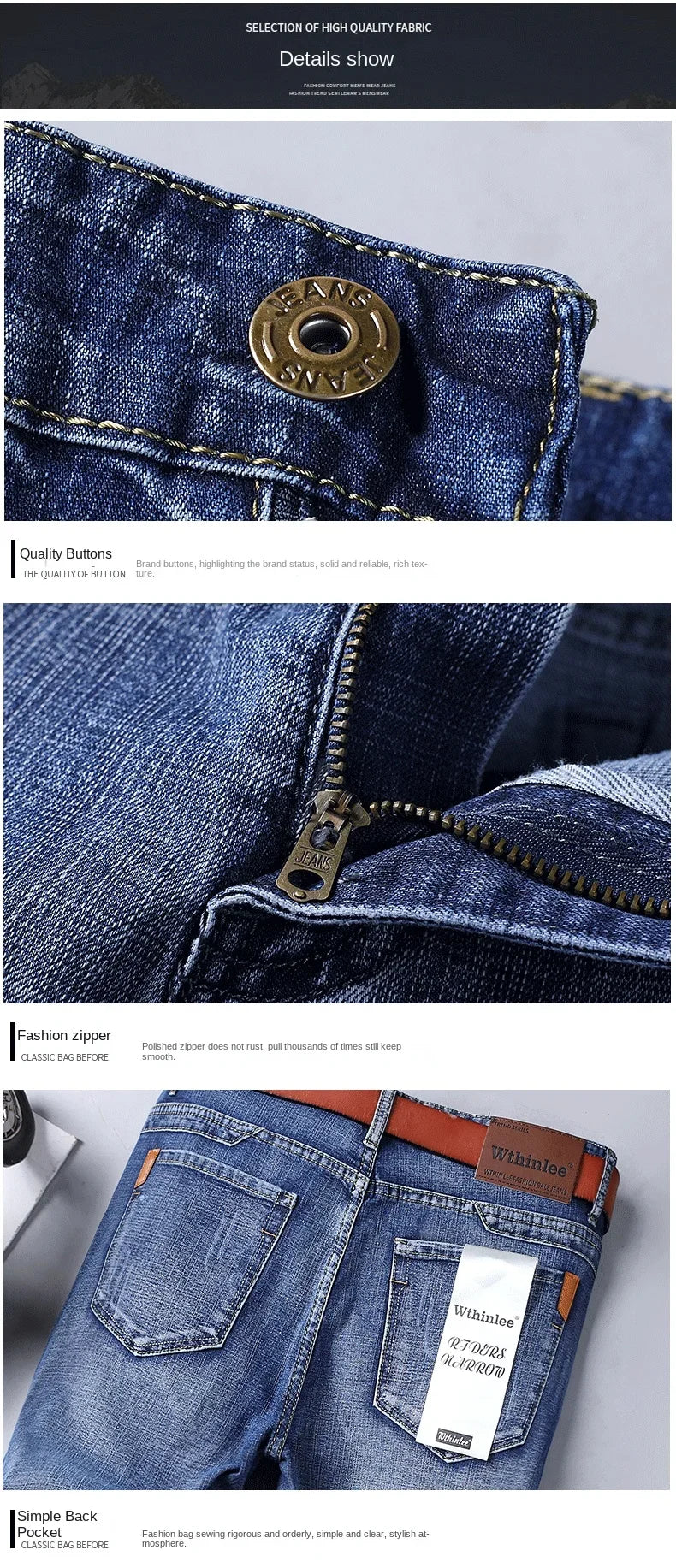 2024 Gerade, normale blaue Stretch-Jeans Frühling Herbst Herren Klassische Jeans Business Fashion Smart Jeans für Herren