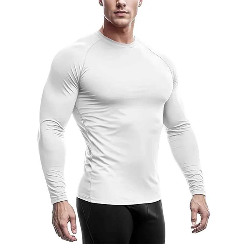 Einfache Frühling Herren Training Sport T-Shirts Schnelltrocknend Eng Anliegend Langarm Kompressionsshirt Sportbekleidung Fitness-Shirts