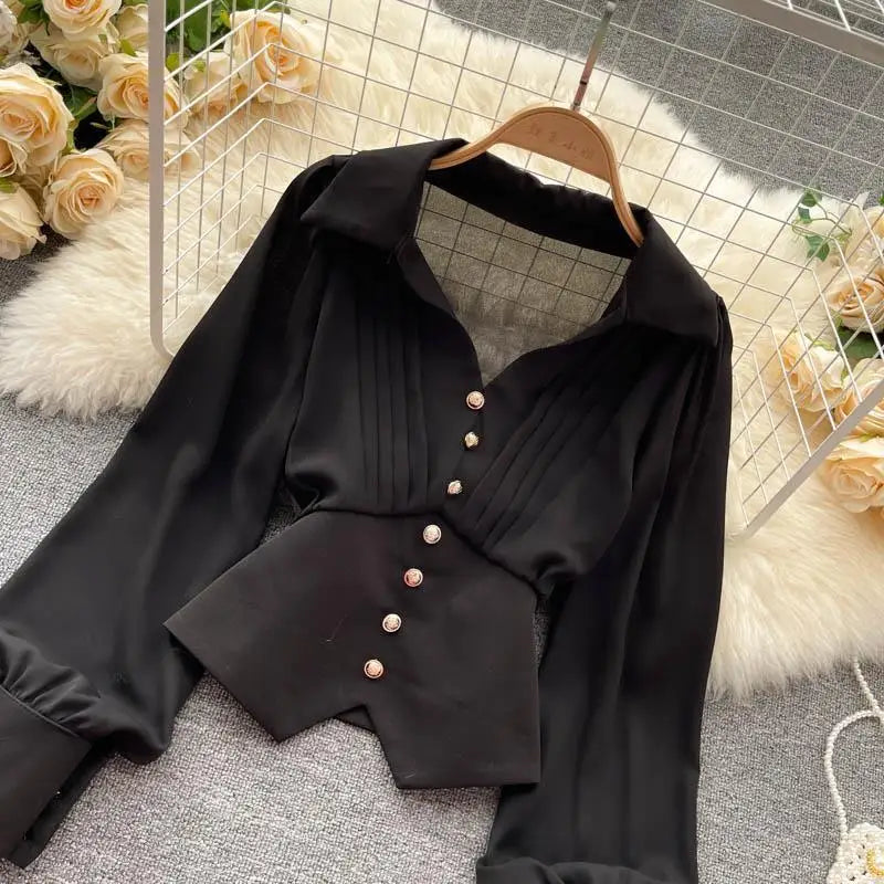 Weiße Freizeit Bluse mit Polokragen Knopfleiste Puffärmeln Geradem Schnitt für Damen Kurzarm Hemd Weibliche Kleidung Oberteile 2024 Mode