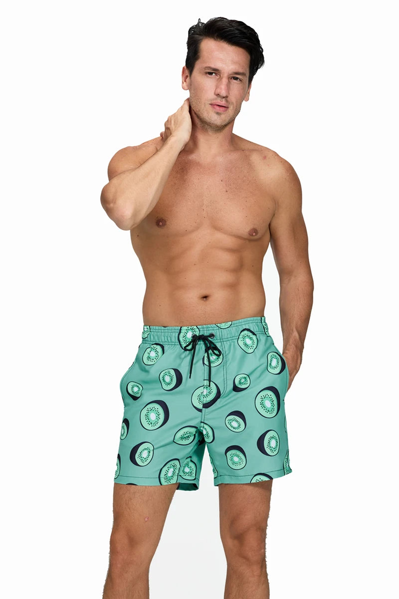 DATIFER Herren Sport-Badeshorts im neuen Stil Polyester-Druck Fitness-Badehose Surfen Badehose Badebekleidung